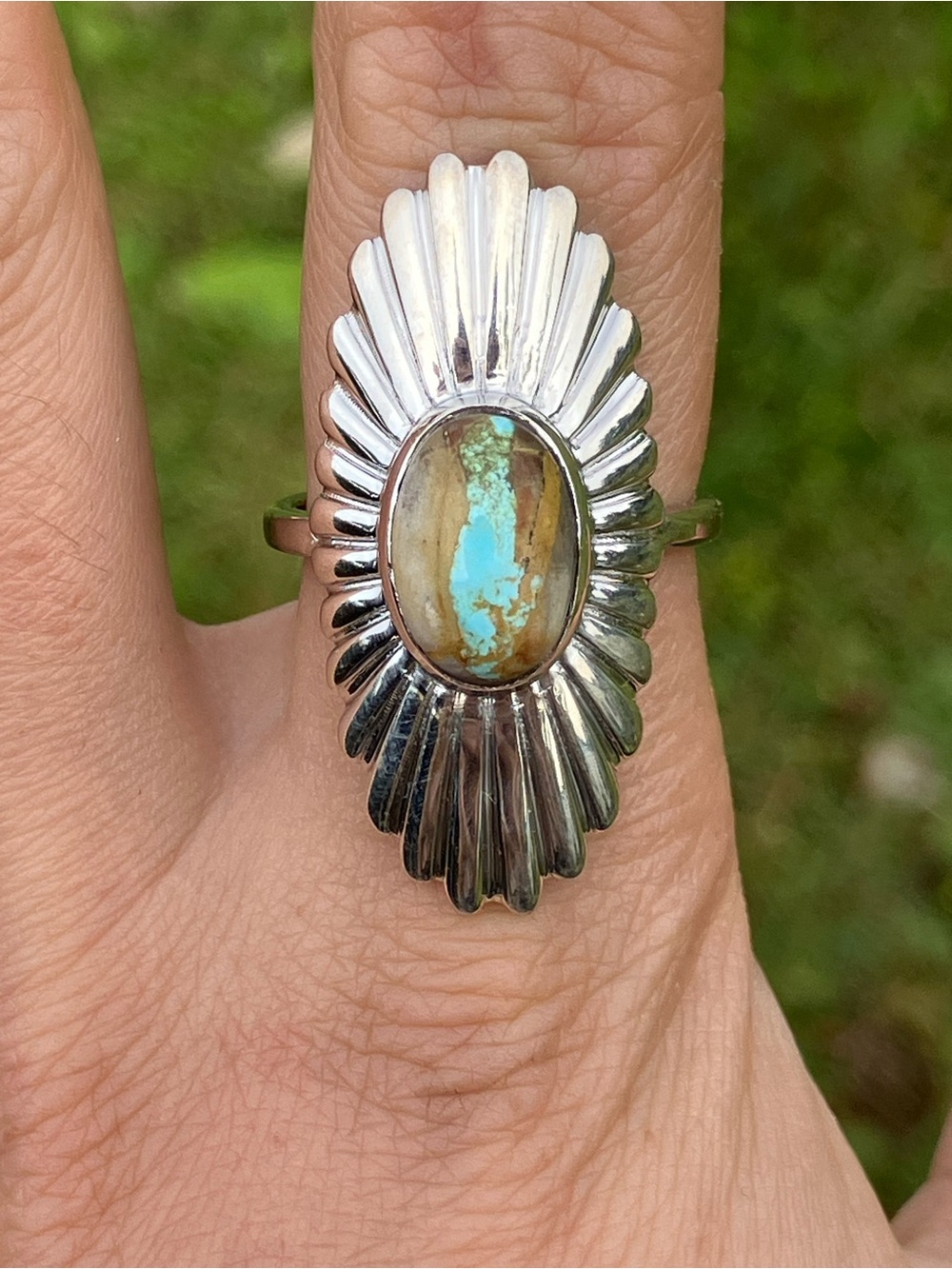 Natural Ribbon Turquoise Sterling Silver Ring Size 9